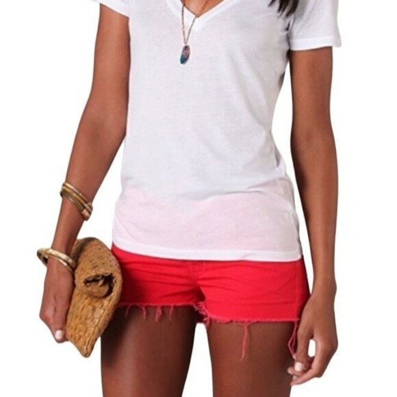 J Brand Cut Off Short Size 29 Bright Red Denim Jean Short 100% Cotton Raw Hem - Picture 1 of 9